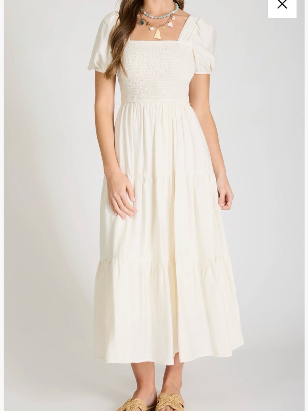 August Sky Smocked Bodice Maxi Dress